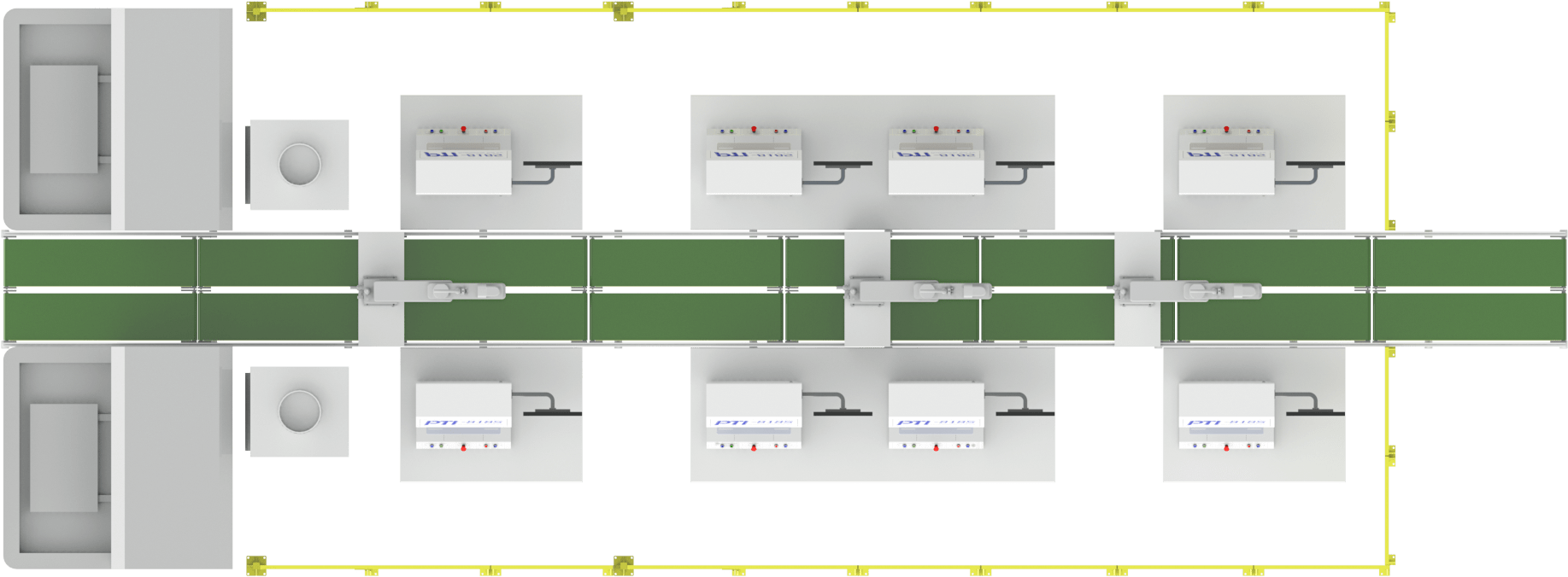 一离线改在线自动化案例正视图PTI离线改在线自动化测试系统(机械手式)